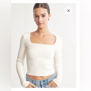 Abercrombie & Fitch Cream Ribbed Square-Neck Long Sleeve Top